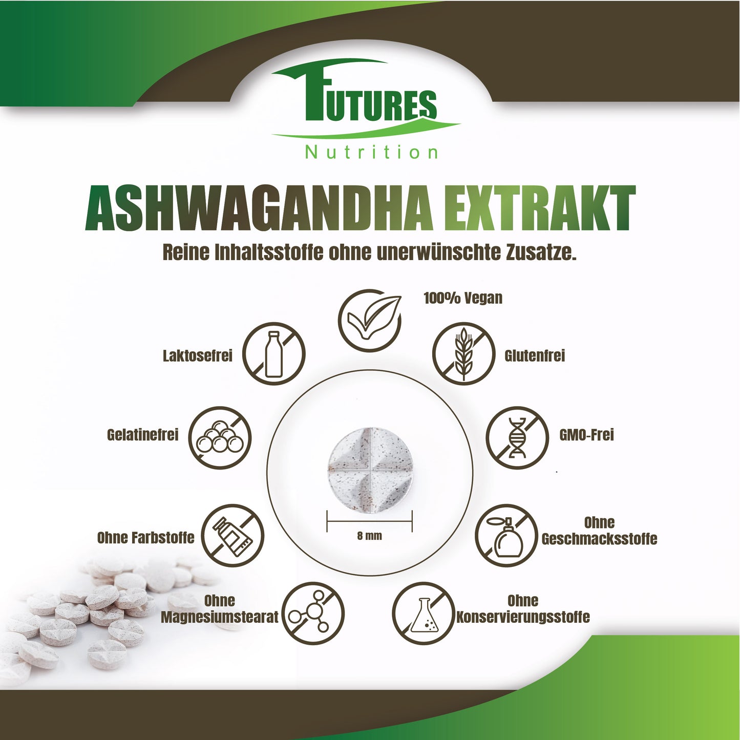 Detailaufnahme der Ashwagandha Tabletten 365 Stück