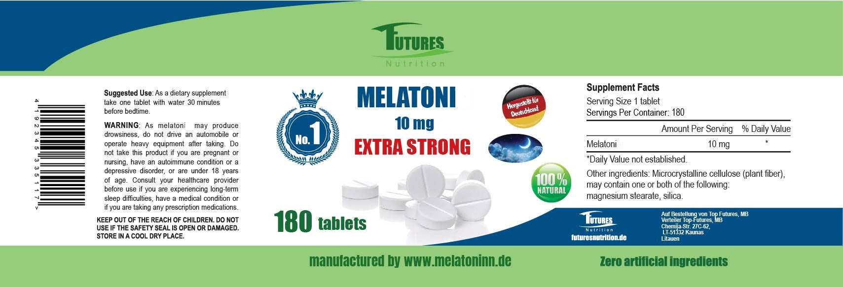 Melatoni 10mg. 180 tablets