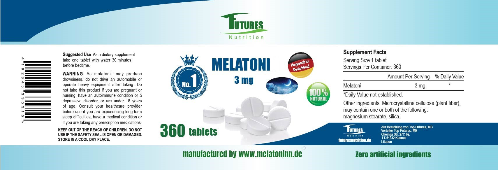 Melatoni 3mg. 360 tablets